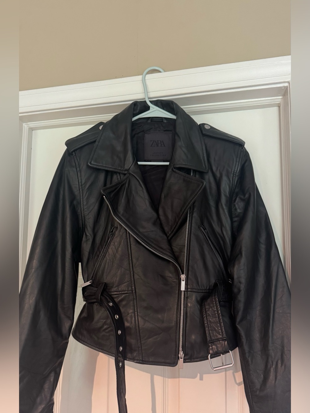 ZARA Black Leather Biker Jacket with Belt